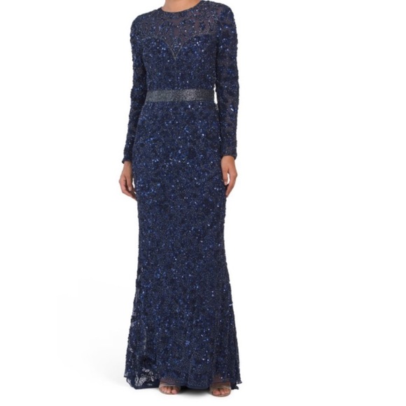 Mac Duggal Long Sleeve Illusion Gown with Embellishment - Picture 4 of 11